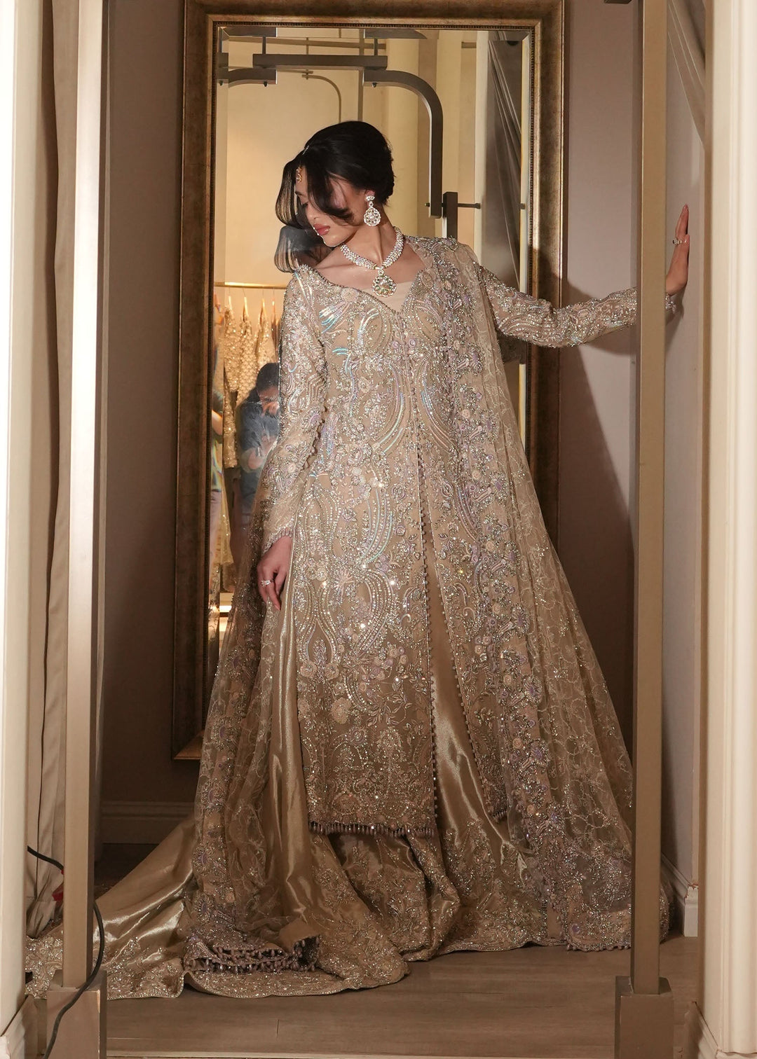 Latest Pakistani Bridal Outfit in Net Gown and Lehenga Style