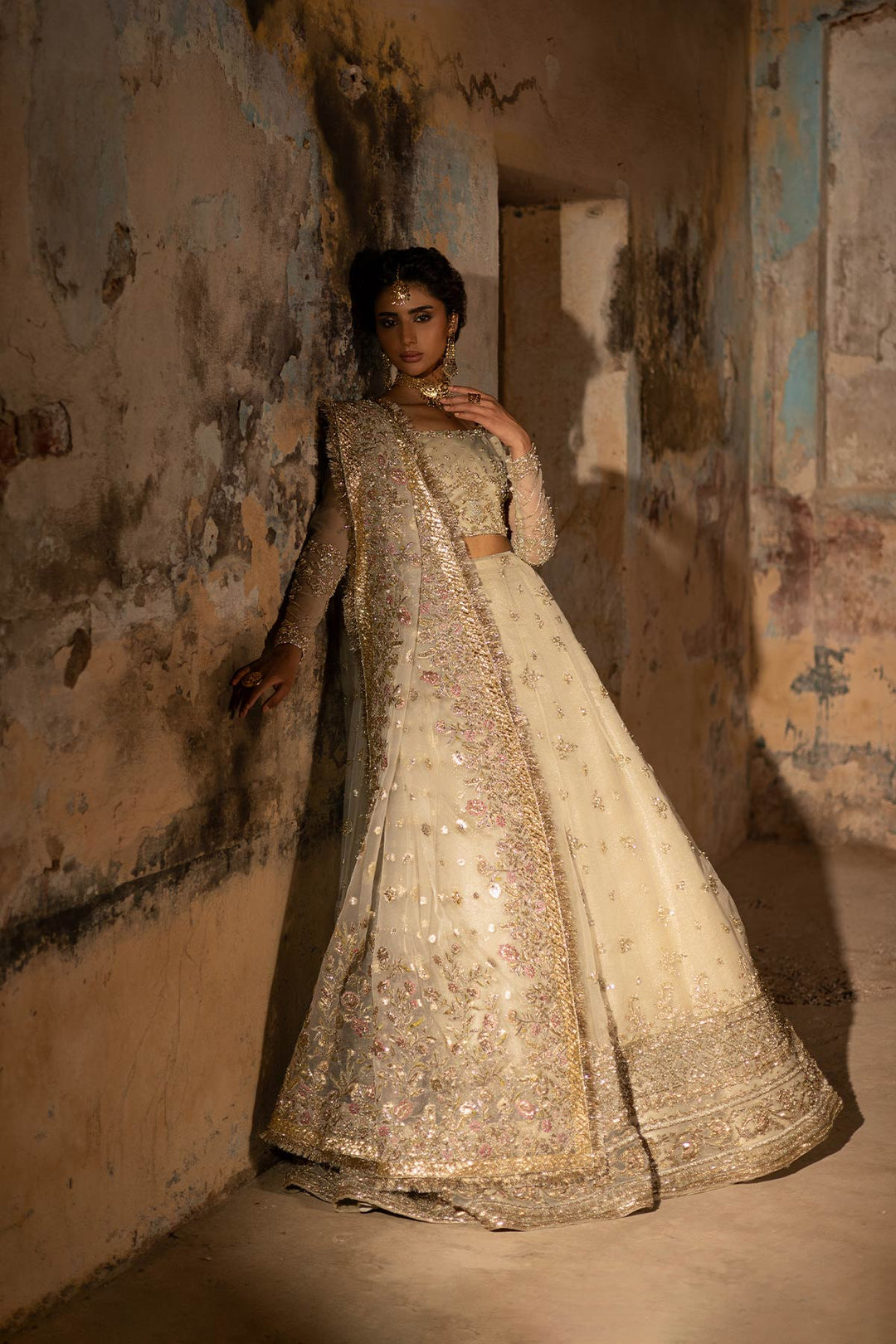 Latest Pakistani Bridal Outfit in Organza Choli Lehenga Style