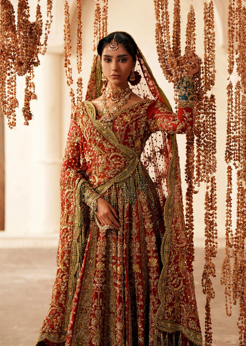 Latest Pakistani Bridal Outfit in Raw Silk Choli Lehenga Style