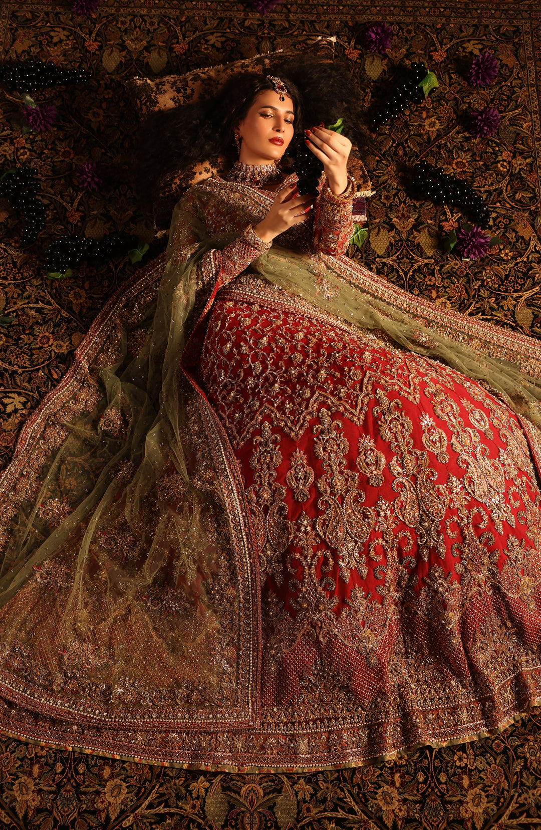 Latest Pakistani Bridal Red Choli Dupatta and Lehenga Dress