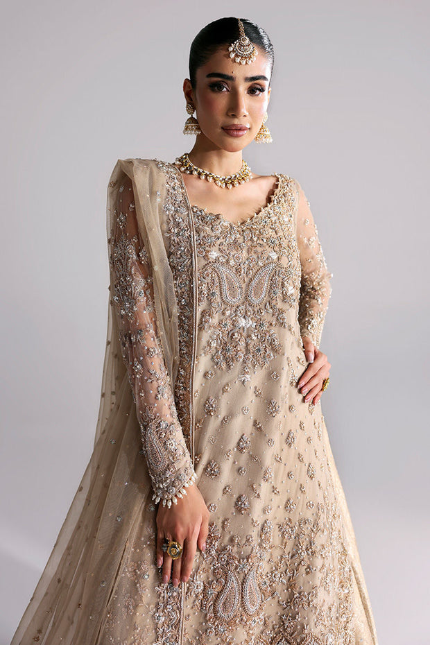 Latest Pakistani Bridal Wear in Beige Lehenga Kameez Style