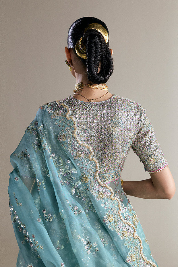 Latest Pakistani Bridal Wear in Blue Pishwas Lehenga Style