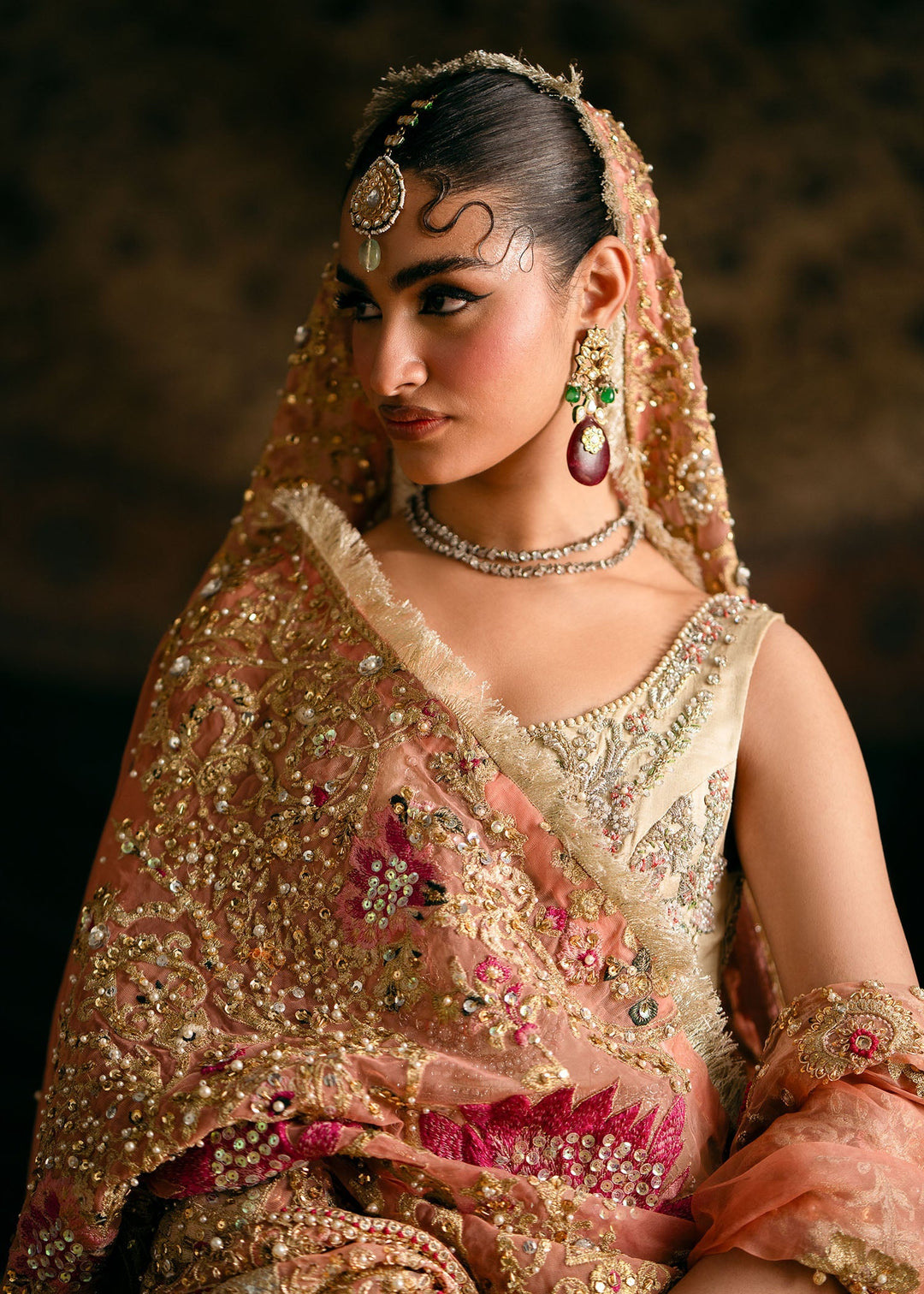 Elegant Pakistani Bridal Pishwas with Dupatta