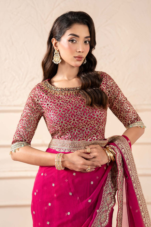 Latest Pakistani Party Wear in Embroidered Chiffon Saree Style