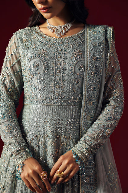 Latest Pakistani Wedding Dress in Blue Pishwas Frock Style