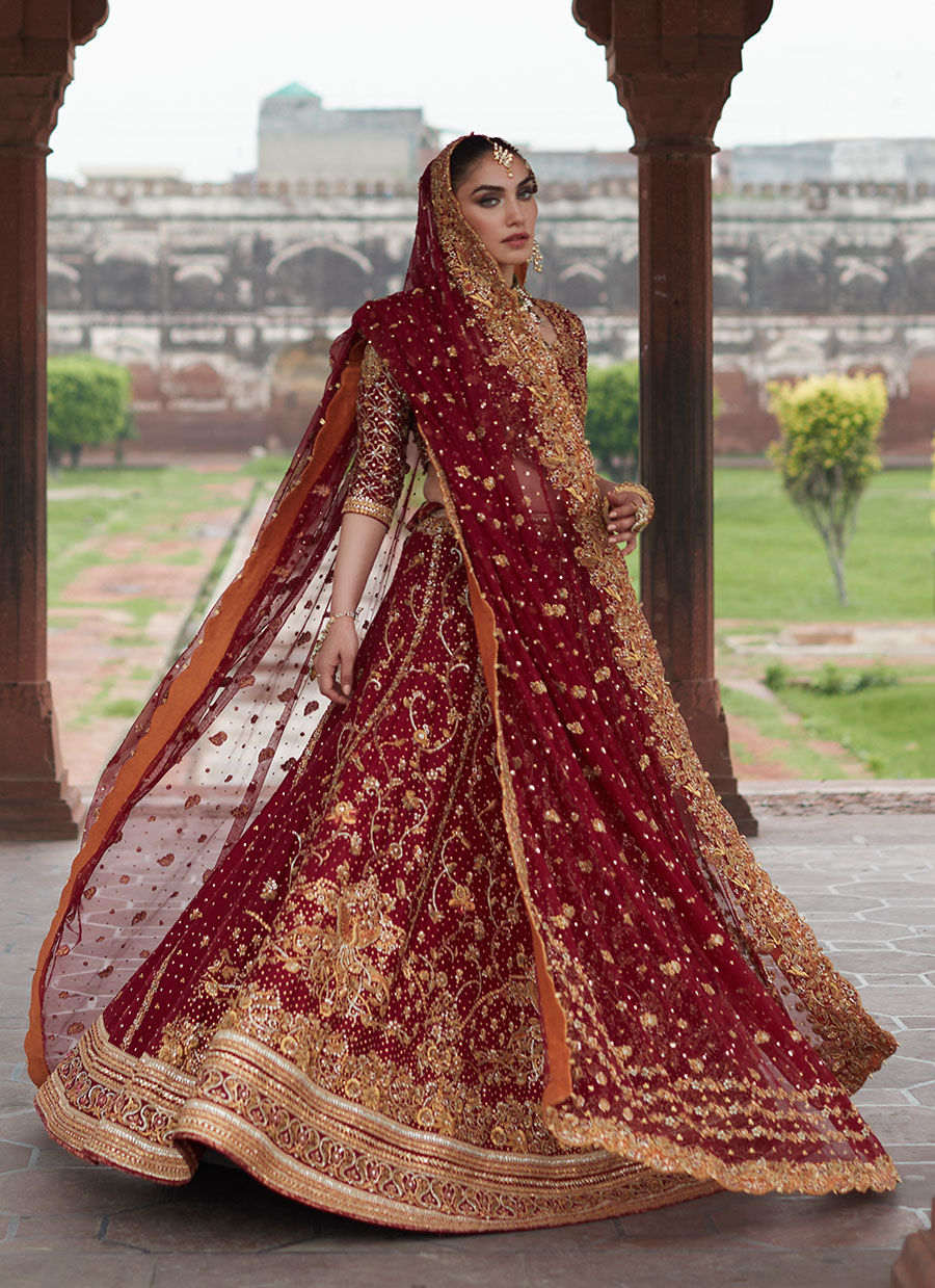 Embellished Red Bridal Lehenga Choli - Pakistani Bridal Dress