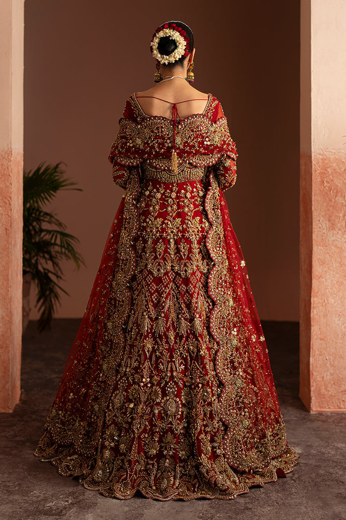 Latest Red Pakistani Bridal Dress in Gown and Dupatta Style