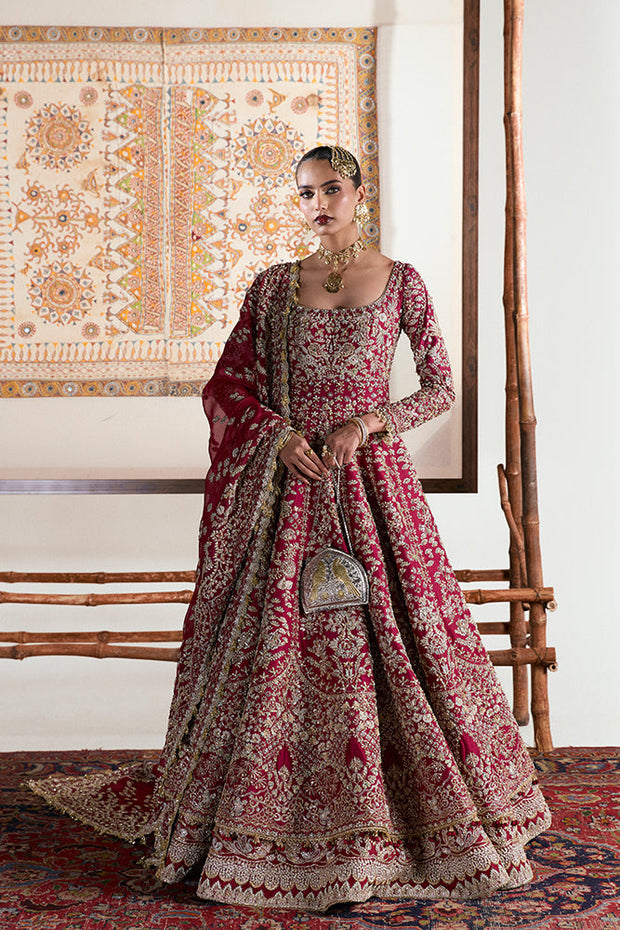 Latest Red Pakistani Bridal Dress in Lehenga Pishwas Style