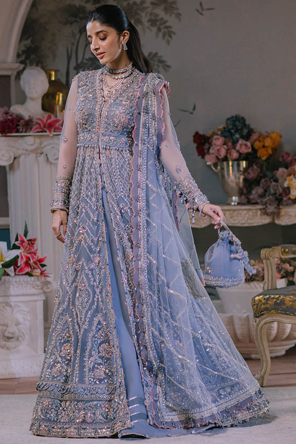 Lavender Heavily Embellished Pakistani Wedding Dress in Pishwas Style