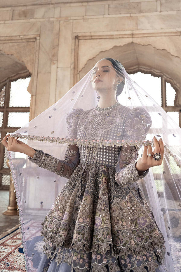 Lavender Embroidered Pakistani Bridal Dress Peplum Style Lehenga
