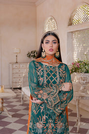 Lavish Orange Green Salwar Kameez For Pakistani Party Dresses