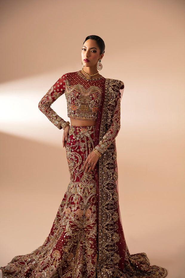 Luxurious Red Pakistani Bridal Dress with Intricate Embroidery
