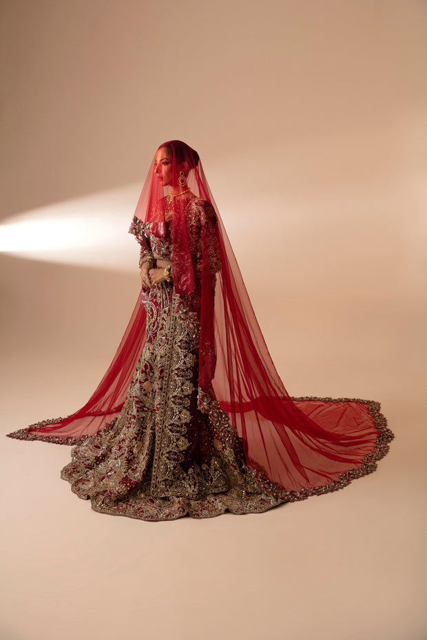 Luxurious Red Pakistani Bridal Dress with Intricate Embroidery