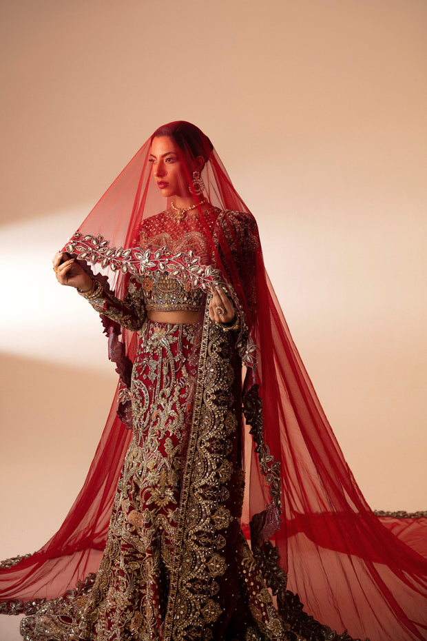 Luxurious Red Pakistani Bridal Dress with Intricate Embroidery