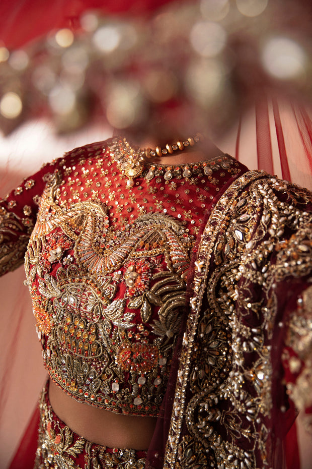 Luxurious Red Pakistani Bridal Dress with Intricate Embroidery
