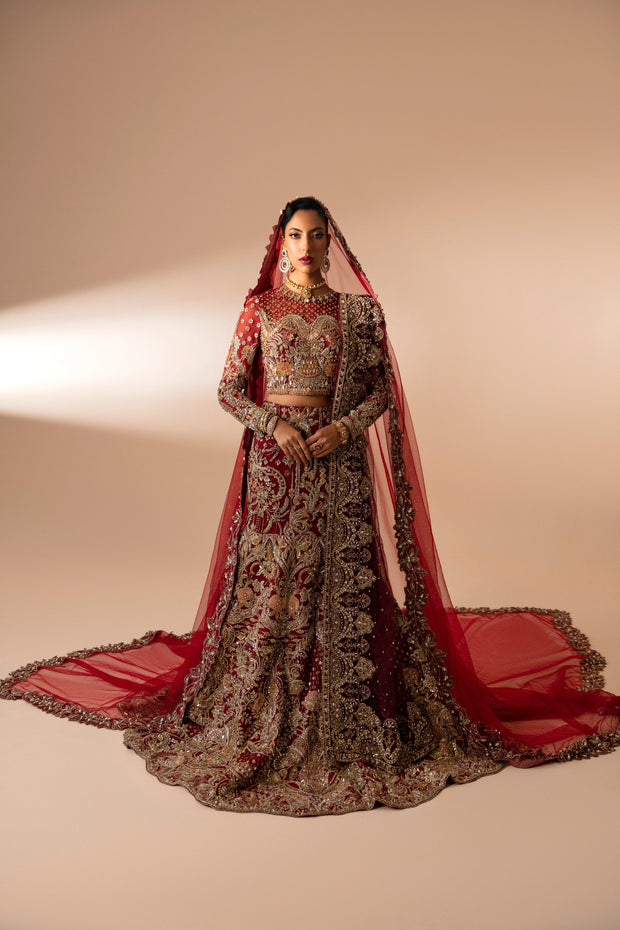 Luxurious Red Pakistani Bridal Dress with Intricate Embroidery