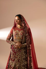 Luxurious Red Pakistani Bridal Dress with Intricate Embroidery