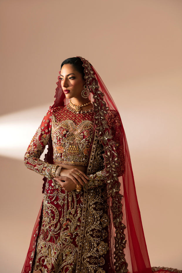 Luxurious Red Pakistani Bridal Dress with Intricate Embroidery