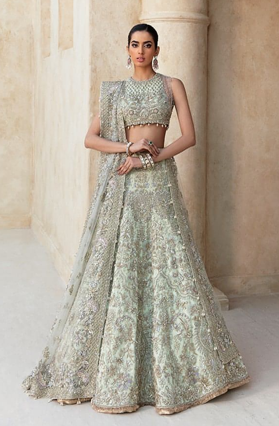 Lehenga Choli Indiana Da Sposa In Georgette Stampa Digitale &ndash; Blu &ndash; Semi-Cucita Con Dupatta