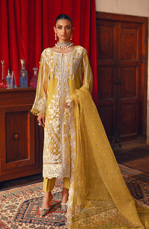 Lemon Yellow Embroidered Pakistani Salwar Kameez Dupatta Salwar Suit