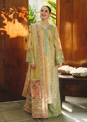 Lemon Yellow Embroidered Pakistani Wedding Dress Kameez Sharara Style