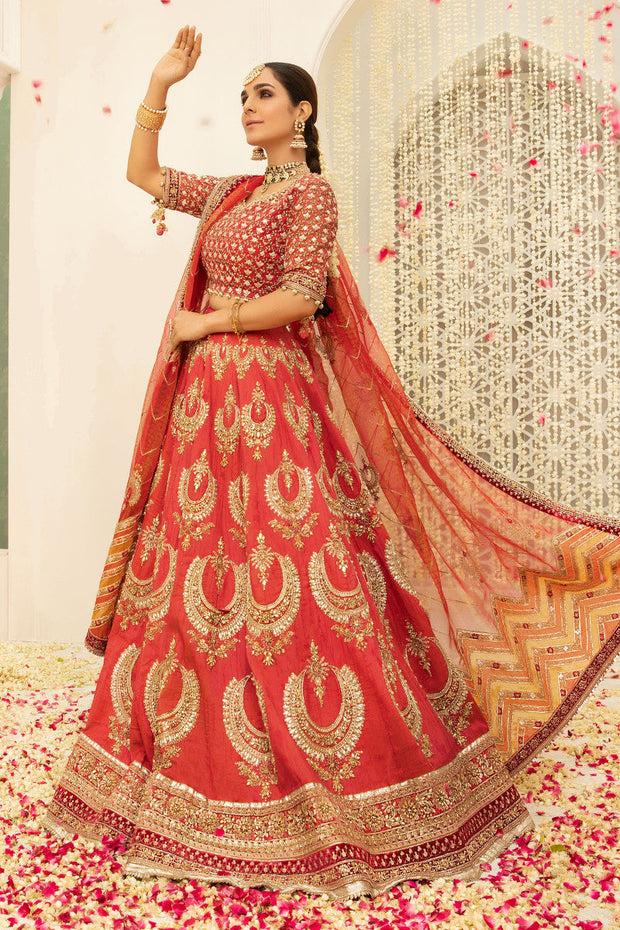Light Gold Red Lehenga Choli Pakistani Bridal Dress