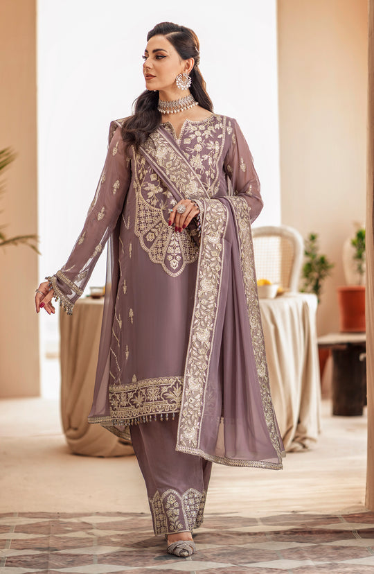 Light Purple Embroidered Pakistani Salwar Kameez with Dupatta