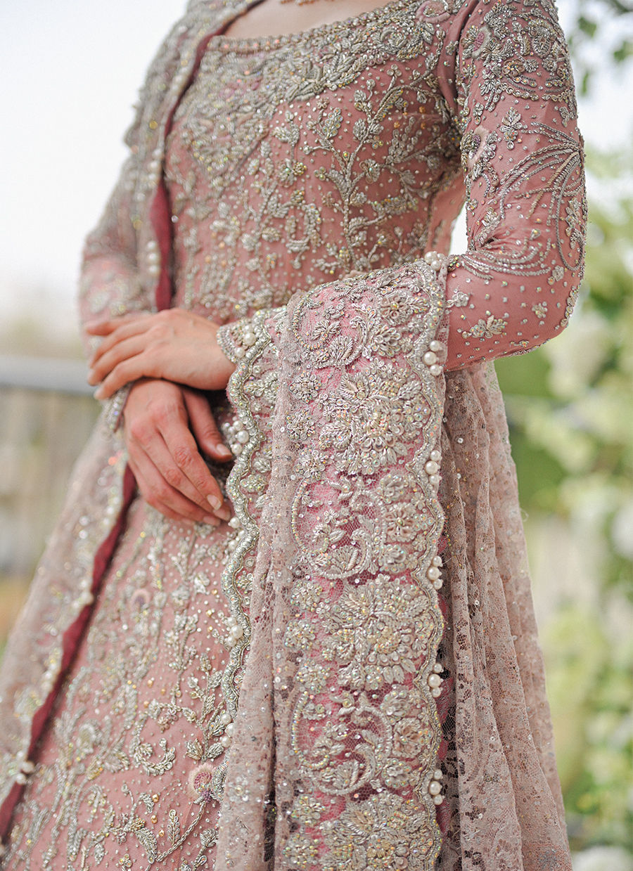 Light Rose Pakistani Bridal Dress Embellished Pishwas Gharara