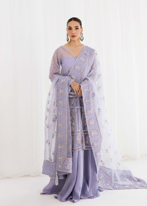 Lilac Embroidered Pakistani Wedding Dress in Kameez Gharara Style