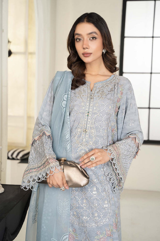 Luxurry Maria B Elegant Ice Blue Shade Pakistani Salwar Kameez Party Dress