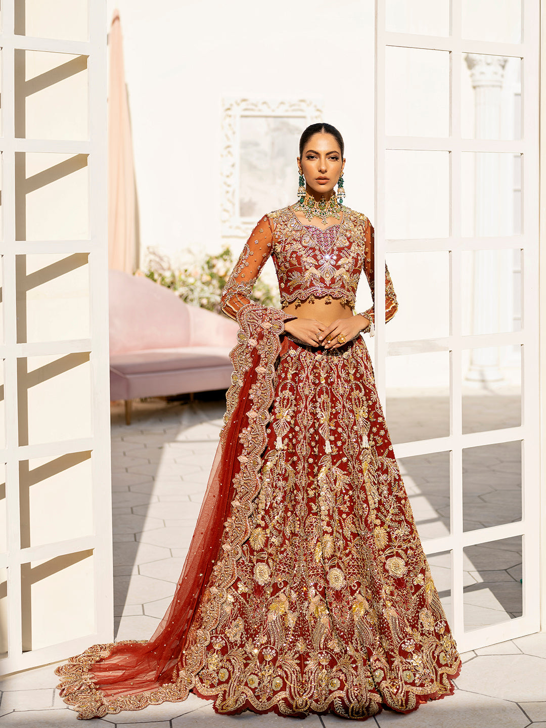 Elegant Pakistani Bridal Dress in Rich Red Color