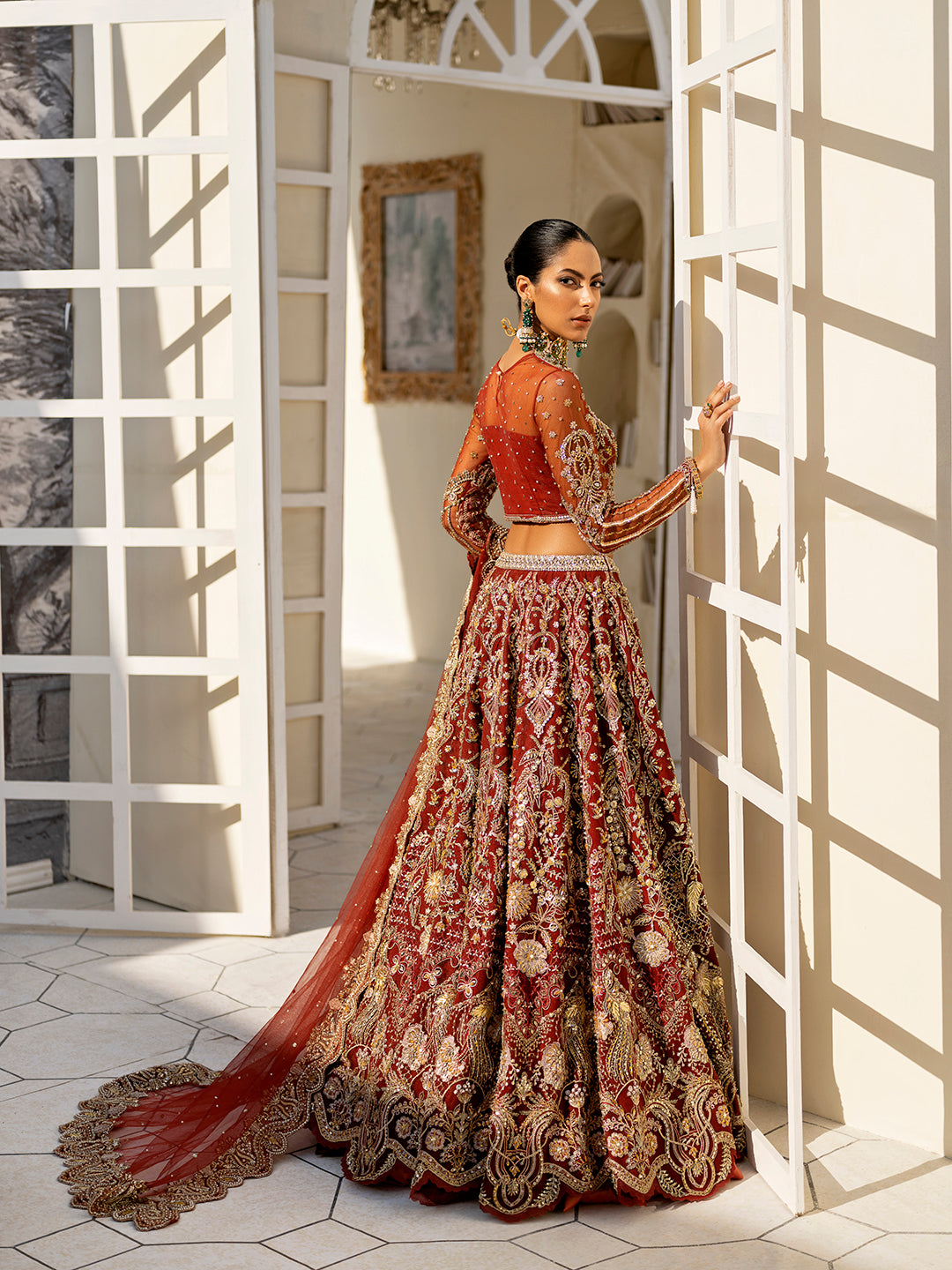 Elegant Pakistani Bridal Dress in Rich Red Color