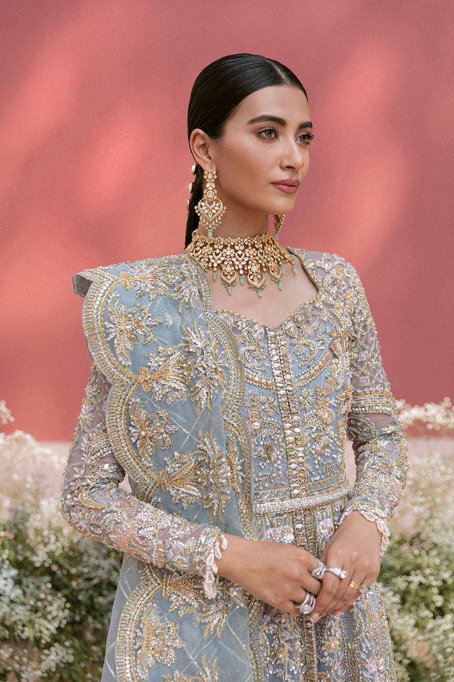 Exquisite Ice Blue Pakistani Bridal Dress for Elegance