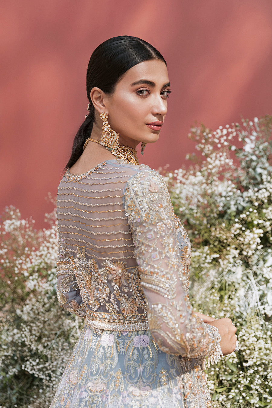 Elegant Ice Blue Pakistani Bridal Dress for Timeless Style