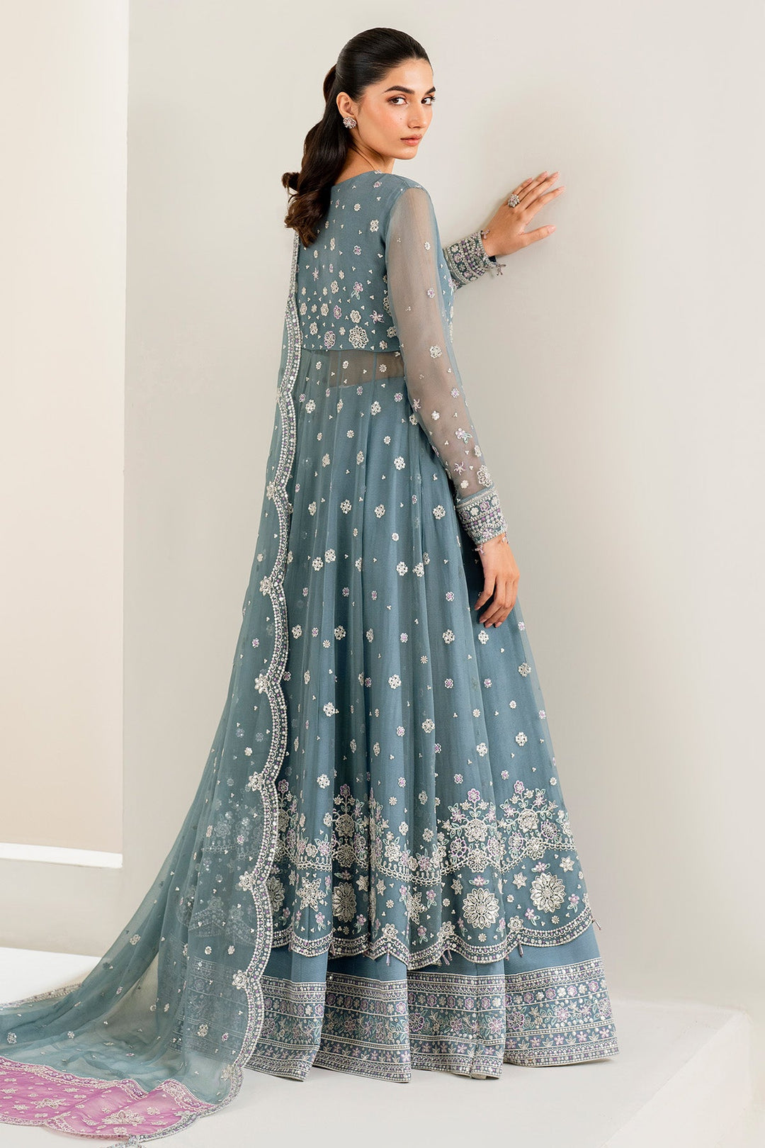 Luxury Aqua Blue Embroidered Pakistani Wedding Dress Frock
