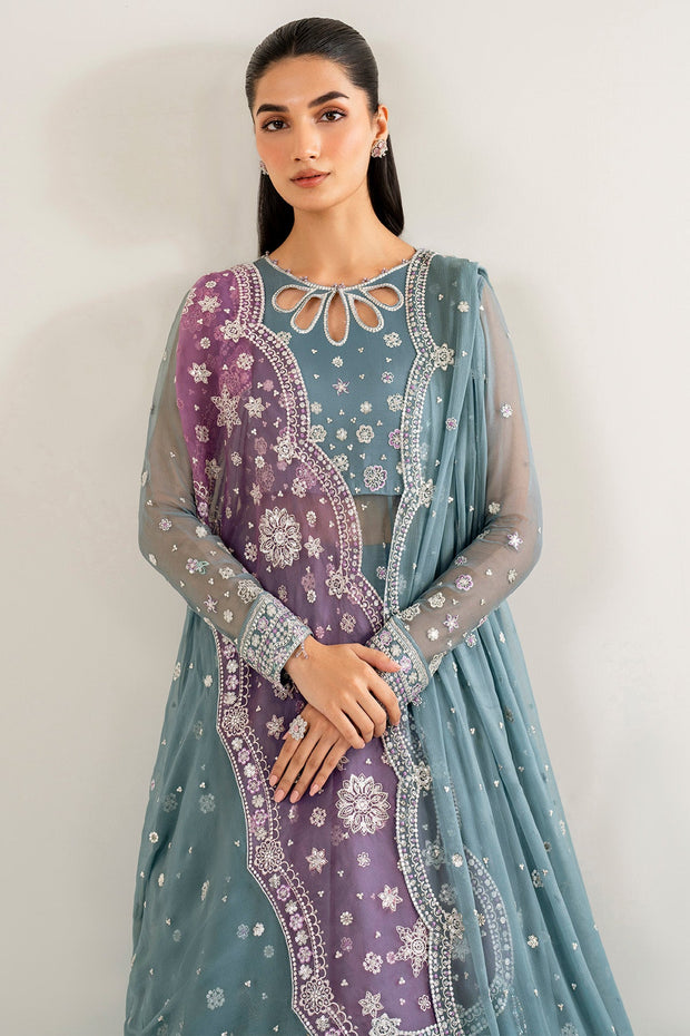 Luxury Aqua Blue Embroidered Pakistani Wedding Frock Gharara