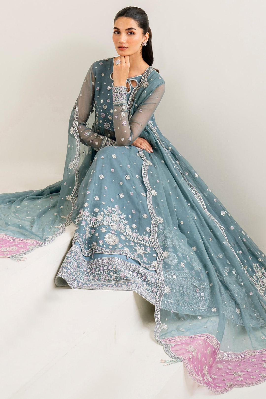 Luxury Aqua Blue Pakistani Wedding Dress Frock Gharara
