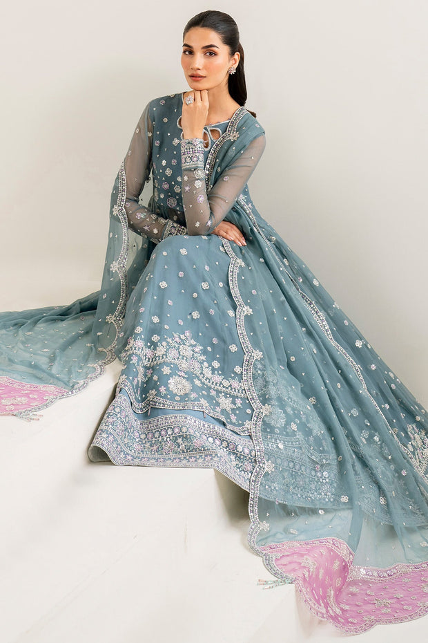 Luxury Aqua Blue Pakistani Wedding Dress Frock Gharara