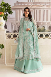Luxury Aqua Shade Pakistani Wedding Dress in Kameez Gharara Style