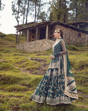 Luxury Bottle Green Tilla Embellished Pakistani Bridal Dress Gharara Kameez