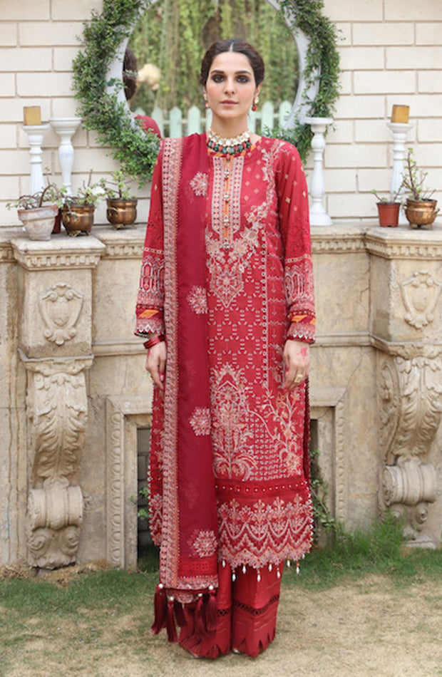Luxury Deep Red Embroidered Pakistani Salwar Kameez Style Party Dress