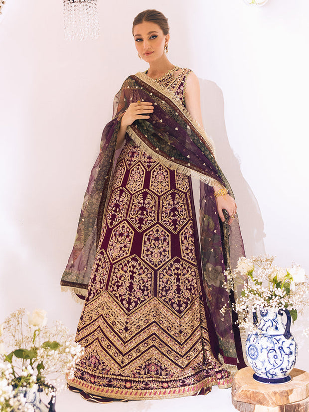 Luxury Embellished Pakistani Wedding Dress Maroon Pishwas Style