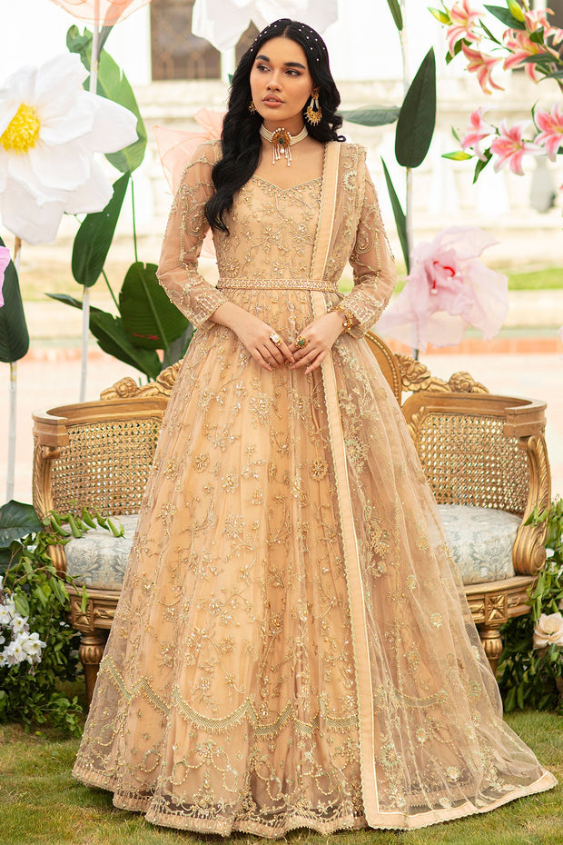 Luxury Embroidered Gold Pishwas Frock Pakistani Wedding Dress