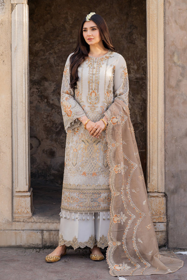 Luxury Embroidered Grey Pakistani Salwar Kameez with Organza Dupatta