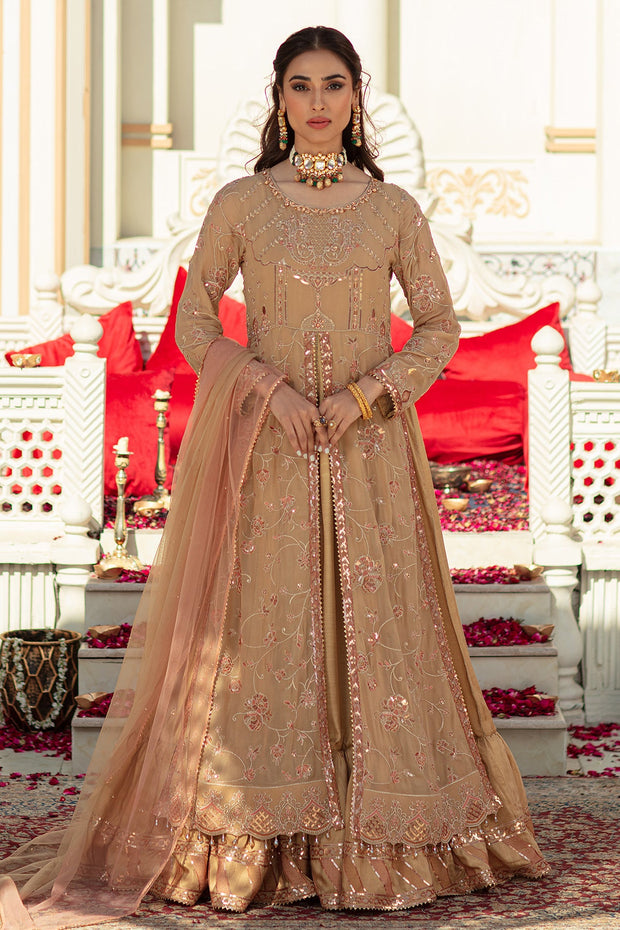 Luxury Gold Embroidered Pishwas Frock Pakistani Wedding Dress
