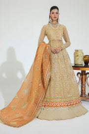 Luxury Gold Floral Embellished Pakistani Wedding Dress in Pishwas Style