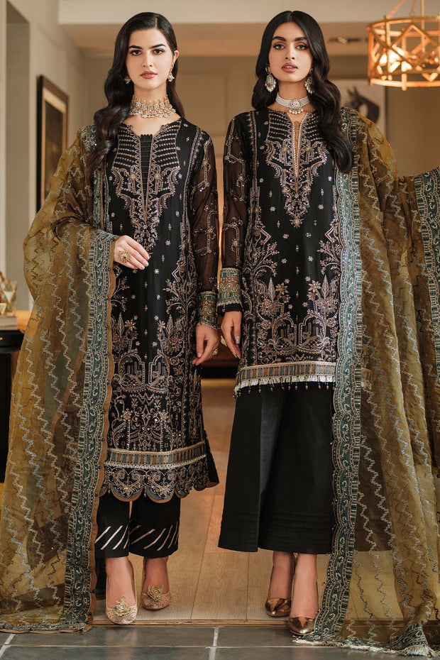 Luxury Golden Embroidered Black Pakistani Salwar kameez Dupatta