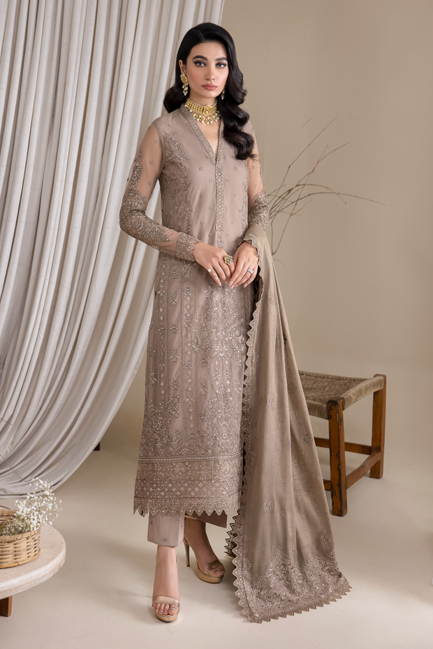 Luxury Grey Embroidered Pakistani Salwar Kameez Dupatta Suit