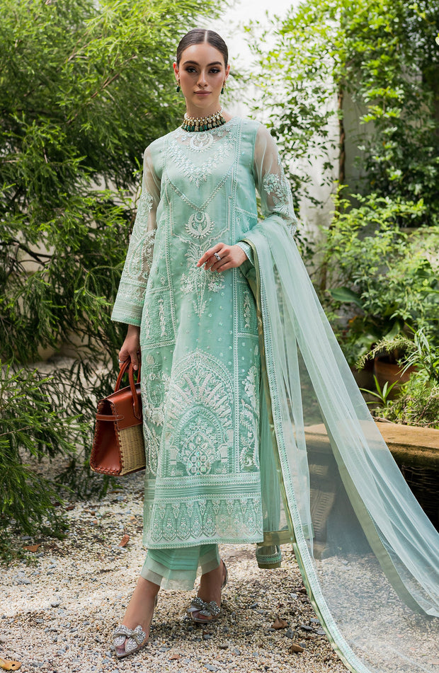 Luxury Ice Blue Embroidered Pakistani Salwar Dupatta Salwar Suit