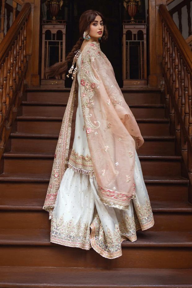 Luxury Ivory Kameez Gharara Pakistani Wedding Dress